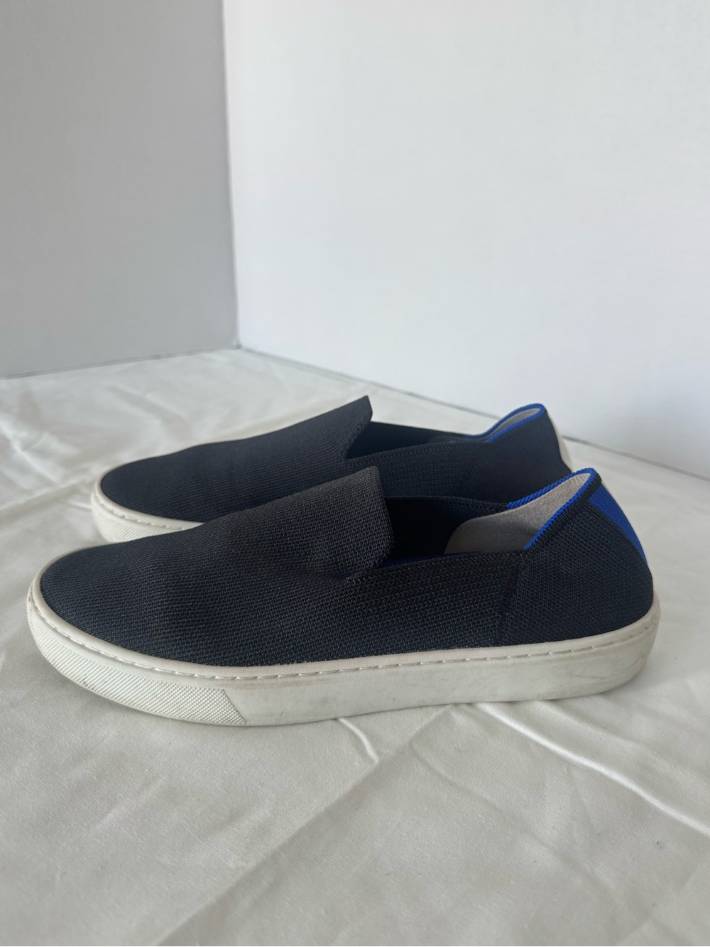 Rothy's Black Slip-On Sneakers with Blue Accent Size 7.5 - Picture 1 of 11